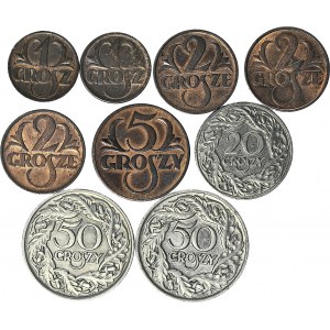 Zestaw 9 monet groszowych II RP