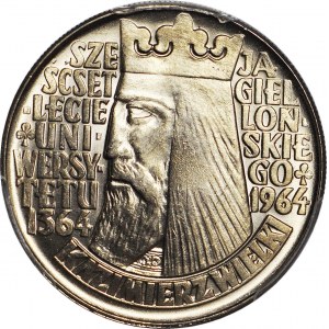R-, 10 złotych 1964 Kazimierz Wielki, napis wypukły, SKRĘTKA 90 stopni w lewo, rzadkie