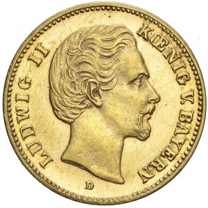 Niemcy, Bawaria, 5 marek, 1877 D, Ludwig II, rzadkie