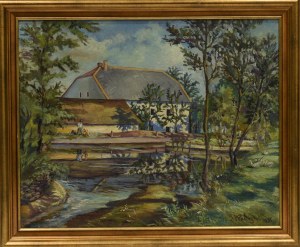 Janusz PODOSKI, (1898-1971), Pejzaż z chatą i strumykiem, 1933