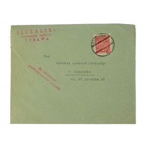 SZUKALSKI Court Bailiff LUBAWA, envelope with bailiff's stamp, sent 23.XI.1934.