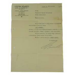 STEFAN NOWACKI Tartak, skład drzewa, śrutownik, LESZNO ul. Rydzyńska 1, druk z nadrukiem firmowym, datowany 20 czerwca 1936r.