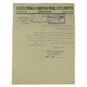 Leszczyńska Fabryka Mebli Stylowych Edmund Neimann, druk z firmowym nagłówkiem, datowany 10 września 1931r.