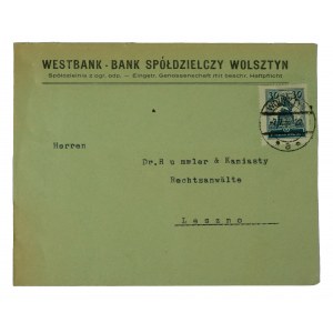 WESTBANK - Wolsztyn Cooperative Bank, envelope with letterhead and correspondence [blank plenipotence print with signature], dated 7.7.1939.