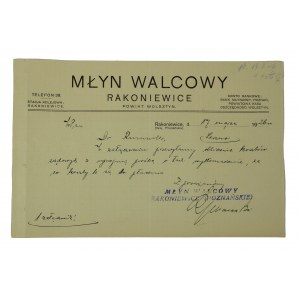 Młyn Walcowy RAKONIEWICE, powiat Wolsztyn, 2x druk z nagłówkiem firmowym, datowany 2.9.1925 i 17.3.1926r.