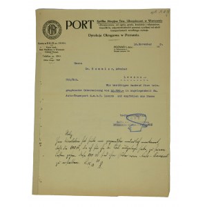 PORT Spółka Akcyjna Tow. Ubezpieczeń in Warsaw, District Directorate in Poznań, print with letterhead, dated 18.XI.1930.