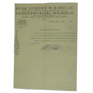 People's Bank in Rawicz, print with company letterhead, dated July 1, 1933. - Malwina von Lagendorff, Kawcze estate