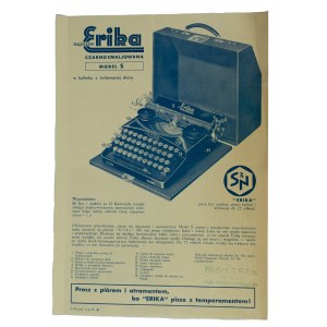 Advertisement for ERIKA typewriter, model S, Skóra i S-ka, Poznań