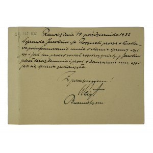 Postcard - correspondence [manuscript] autographed by the commissary mayor of Rawicz - Wladyslaw Weigt