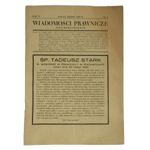 Wiadomości Prawnicze, Zweimonatsschrift, Jahrgang IV, Nummer 2, Poznań März 1939.
