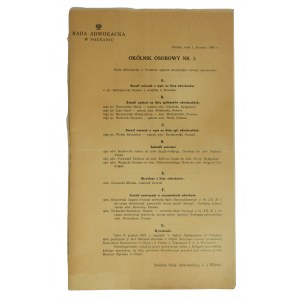 Rada Adwokacka w Poznaniu OKÓLNIK OSOBOWY numery 1 - 13 za rok 1938