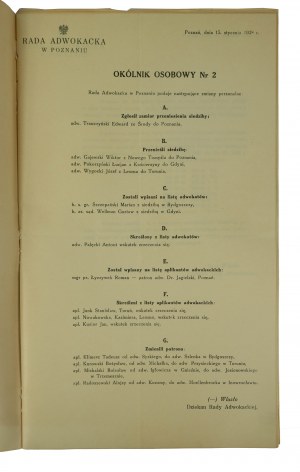 Rada Adwokacka w Poznaniu OKÓLNIK OSOBOWY numery 1 - 13 za rok 1938