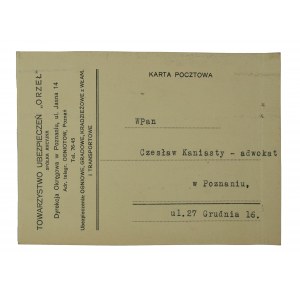 Towarzystwo Ubezpieczeń ORZEŁ Poznań, ul. Jasna 14 - zwei Postkarten mit Briefwechsel 13.III und 5.IV.1934.