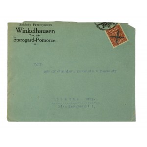 Industrial Works Winkelhausen Tow. Akc. Starogard - Pomerania, envelope with company imprint and interesting correspondence inside