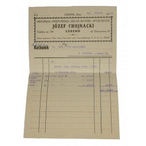 Jozef Chojnacki LESZNO Drugstore and perfumery, warehouse of pharmacy materials - bill + payment order + blank plenipotentiary + envelope