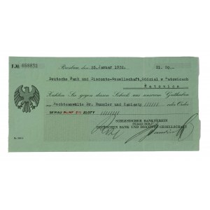 Schlesischer Bankverein, Breslau [Wrocław] 25. Januar 1932. - Gutschein für eine Zahlung von 50 Zloty