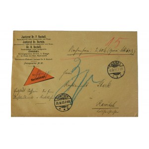 Versiegelter Umschlag mit juristischer Korrespondenz, gesendet von Cassel am 30.10.1913 an Rawicz