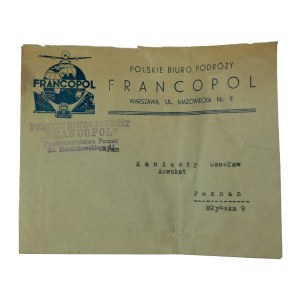 Polish Travel Agency FRANCOPOL, Warsaw 9 Mazowiecka Street - envelope with company imprint