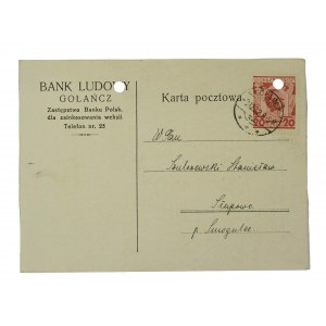 Bank Ludowy Gołańcz - post card from circulation with advertising headline and correspondence on bills of exchange