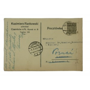 Kazimierz Rankowski adwokat CZARNKÓW Rynek nr 8 - pocztówka z nagłówkiem reklamowym