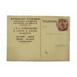 Zygmunt Krieger Wholesale Watch Company Katowice 3rd of May 18 - postcard with letterhead