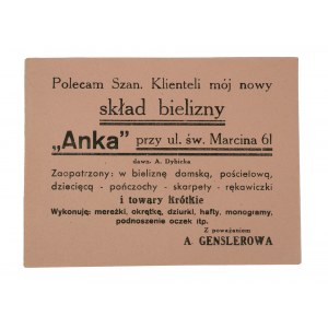 Satz von 7 Anzeigen/Prospekten ANKA Unterwäschegeschäft, Poznan St. Marcin 61
