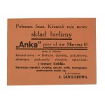 Zestaw 7 sztuk reklam / ulotek Skład bielizny ANKA, Poznań św. Marcin 61