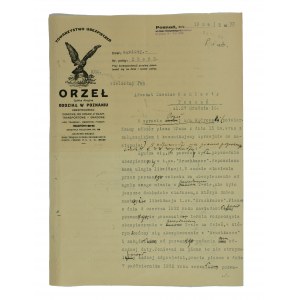 Towarzystwo Ubezpieczeń Orzeł S.A. oddział w Poznaniu - korespondencja na druku z nagłówkiem firmowym, 19 maja 1933r.