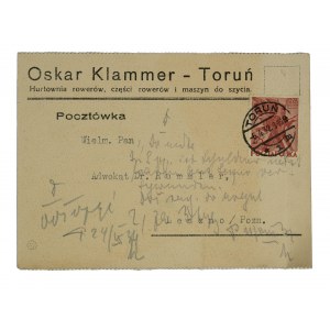 Oskar Klammer TORUŃ Großhandel mit Fahrrädern, Fahrradteilen und Nähmaschinen - Postkarten mit Firmendruck, 3 Stück