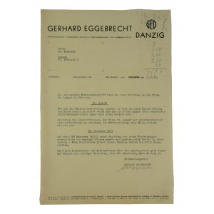 Gerhard Eggebrecht, Danzig [Gdańsk] - druk z nagłówkiem firmowym i korespondencją 2.12.37r.