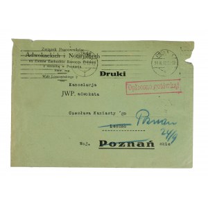 Union of Bar and Notary Workers for the Western Territories of the Republic of Poland with headquarters in Poznań - printed envelope, circulated