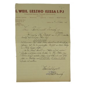 L. Weil, LESZNO [Lissa i. P.] branch Wschowa [Fraustadt] - correspondence on letterhead, March 6, 1933.