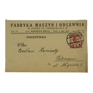 LESZNO Machinery Factory and Foundry 30 Przemysłowa Street, successor to Rau's - postcard with advertising headline