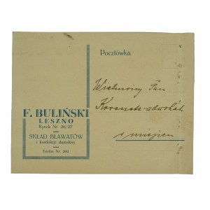 F. Bulinski Lagerhaus für Damenblusen und Konfekt LESZNO Marktplatz Nr. 26/27 - Postkarte mit Werbedruck, 28.9.1931.