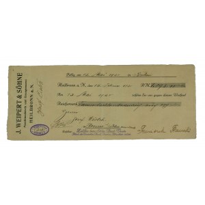 Bill of exchange issued to Jozef Ciolek by J. Weipert &amp; Söhne Maschinenfabrik und Eisengiesserei, Heilbronn a. N