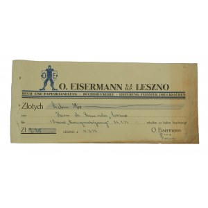 O. Eisermann T.Z.O.P. LESZNO Buch und Papierhandlung / Buchdruckerei / Lieferung Feinster Drucksachen - print of payment receipt with advertisement in header, 10.2.32r.