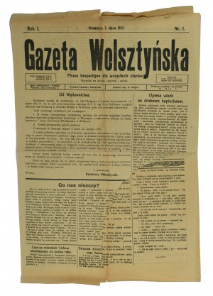 Gazeta Wolsztyńska rok I, numer 1 z dnia 7 lipca 1927r. - UNIKAT