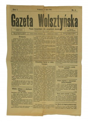 Gazeta Wolsztyńska rok I, numer 3 z dnia 12 lipca 1927r. UNIKAT