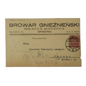 Gniezno Brauerei KOTECCY Brothers, GNIEZNO, Postkarte mit Werbeschriftzug