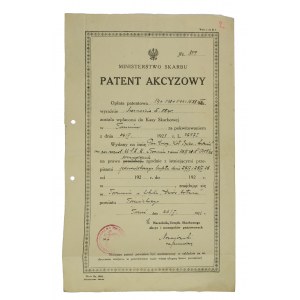 Excise patent of Treasury Ministry issued to Pom. Union. Kół Śpiew. LUTNIA for running a one-hour buffet, 26.V.1928.