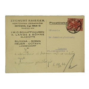Zygmunt Krieger Hurtownia zegarek KATOWICE 3-go maja 18 - postcard with advertising print, circulation