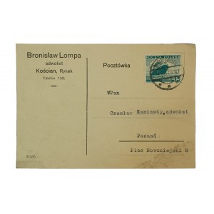 Bronislaw Lompa, lawyer KOŚCIAN Rynek - postcard with correspondence, circulation