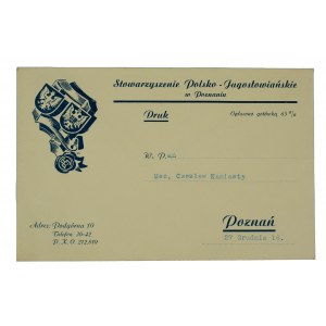 Polish-Yugoslav Association in Poznań 10 Podgórna St. - envelope with promotional print