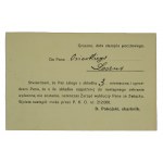 D, Pokojski GNIEZNO 16 Sienkiewicza St. - postcard with printout of call for payment of overdue contribution with handwritten correspondence on another matter