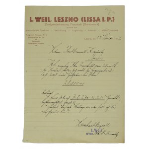 L. Weil, LESZNO [Lissa i.P.] oddział Wschowa [Fraustadt] - korespondencja na druku z nagłówkiem firmowym