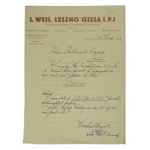 L. Weil, LESZNO [Lissa i.P.] branch Wschowa [Fraustadt] - correspondence on letterhead