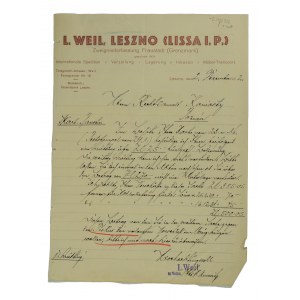 L. Weil, LESZNO [Lissa i.P.] Zweigstelle Wschowa [Fraustadt] - gedruckte Korrespondenz mit Briefkopf,