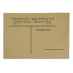 Troska i Ska RAWICZ Likör- und Saftpressenfabrik - Postkarte mit Werbeschlagzeile und Korrespondenz