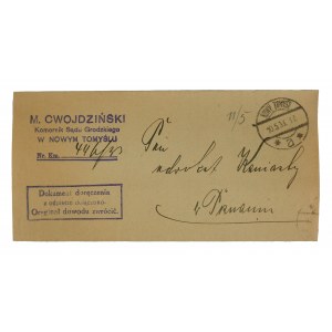 M. CWOJDZIŃSKI Bailiff of the Municipal Court in Nowy Tomysl - unopened correspondence with proof of delivery, 10.5.33r.
