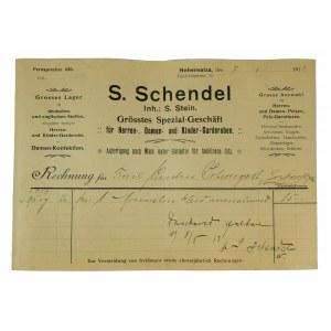 S. Schendel Inh. S. Stein Największy specjalistyczny sklep z garderobą męską, damską i dziecięcą, INOWROCŁAW - rachunek 7.5.1913r.